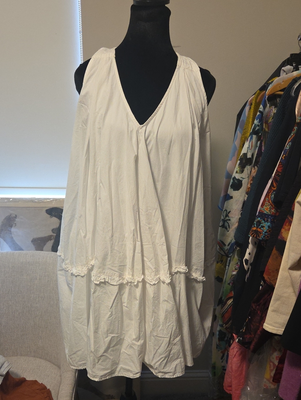 White V-Neck Tiered Women's Dress
